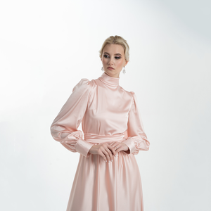 Vestido islámico modesto con tocado para mujeres musulmanas, vestido de boda de Color en polvo, ajustado, Abaya - Product Image 1