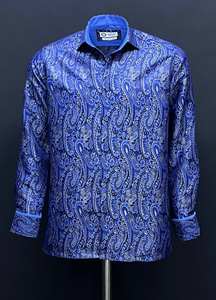 Chemise habillée de luxe pour homme, bleu roi à carreaux, coupe ajustée, manches longues, boutonnée, en tissu satiné de qualité supérieure 100% coton, collection Printemps - Product Image 6