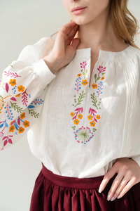 Blouse paysanne vintage décontractée bohème ethnique unie brodée avec manches à revers pour femmes ODM - Product Image 4