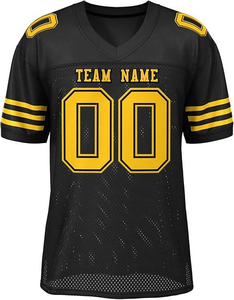 Maillot de football noir personnalisé avec des rayures blanches, nom de l'équipe personnalisé, numéro, maille respirante - Product Image 2