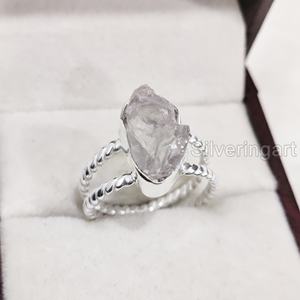 เครื่องประดับหินหยาบแหวนสตรีแหวนเงินแท้โรสควอตซ์พลอย April พลอยบิดคู่925แหวนเงินสเตอร์ลิง - Product Image 5