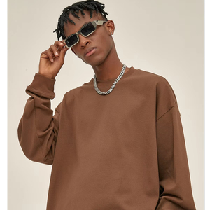 305g Heavy Weight Organic Cotton Top Autumn Winter Loose Long Sleeve T-Shirt Plain Dyed Terry <b>Tshirt</b> for Men - Product Image 4