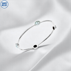 925 argent Sterling Style bohème ovale aigue-marine pierre précieuse fait à la main empilable bracelet plaqué or pour le cadeau de fête des femmes - Product Image 1