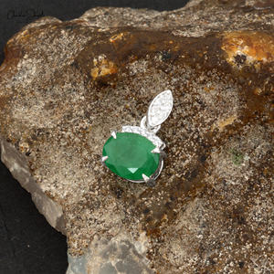 Nueva Llegada 2025 Hallmarked 14K Oro Blanco Sólido Natural 8x6mm Esmeralda Y Diamante Delicado Colgante Collar Al Por Mayor Para Mujeres - Product Image 5