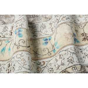 Turkish Vintage Rug, 1.9x7.6 ft <b>Runner</b> Rug, White <b>Blue</b> Abstract Rug - Product Image 5