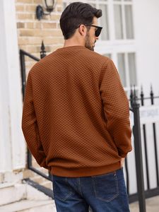 Sweatshirts à grille diamantée de couleur unie pour hommes pull décontracté à manches longues chemise de base pour l'hiver - Product Image 4