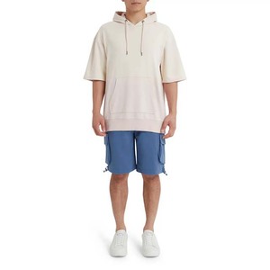 Sweat-shirt à capuche surdimensionné pour homme, manches courtes, couleur unie, coton French Terry, coupe décontractée, style printemps - Product Image 5
