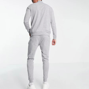Haute qualité 100% coton hommes fermeture éclair à manches longues polo pantalon ensemble personnalisé décontracté hiver survêtement en français éponge blanc - Product Image 5