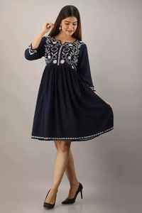 เสื้อเบลาส์เม็กซิกันปักลายดอกไม้ผ้าฝ้าย100% เป็นมิตรกับสิ่งแวดล้อมผ้าทอแขน3/4ปักยาวถึงเข่าตามธรรมชาติ - Product Image 4