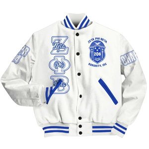 Zeta phi Beta 1920 Greek founders แจ็คเก็ตสีฟ้าขาวขาวขาวตัวแทนชมรมเสื้อผ้าสไตล์แพทช์ chenille zpb - Product Image 4