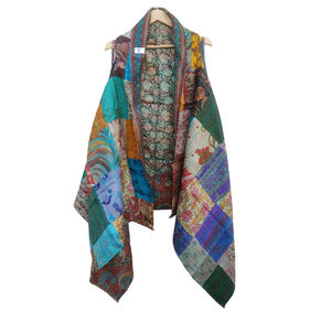 Shrug ชุดผ้าไหมแบบเก่าผ้าพันธาผ้าไหมระบายอากาศได้ดีเป็นมิตรกับสิ่งแวดล้อมชุดถักนิตติ้งชุดหลวมพอดีกับแพทช์ผ้าไหมเก่ายักไหล่ - Product Image 1