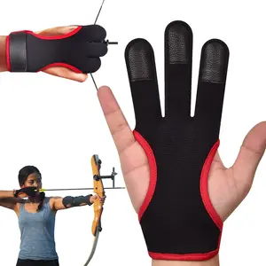 Guantes de cuero para arco recurvo y compuesto, puntas acolchadas antideslizantes, estabilidad de agarre, diseño protegido con tres dedos, guantes de tiro con arco