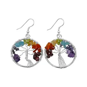 Sept pendentifs Chakra arbre de vie boucle d'oreille: Chakra vente en gros pendentifs Chakra collier boucle d'oreille: vente en gros pendentif arbre de vie