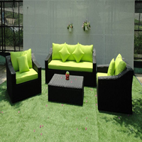 Ensemble de salon de jardin moderne pour hôtel, avec canapé, coussins en PU, table basse en verre, structure en aluminium durable, en PE pour cour et parc