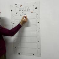 Planificateur hebdomadaire effaçable à sec durable 2024, organisateur avec surface tableau blanc réutilisable, fixation par électrostatique, en bois et polystyrène