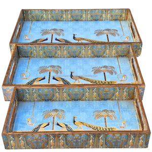 High Quality Custom Size MDF Wood Tray Elegant Design Handmade Metal Craft Hotel Restaurant <b>Low</b> Cost Food Serving Tray Home Use - Product Image 2