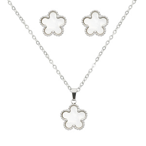 Conjunto de Collar y Aretes de Acero Inoxidable Chapado en Oro de 18K Vintage, Forma de Flor, Imitación de Perla, Joyería para Mujer, Regalo para Fiesta - Product Image 1