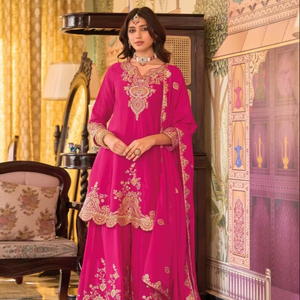 New Heavy Rayon Chinon Embroidery Work Formal Party Women's Quick Dry <b>Kurti</b> - Product Image 1