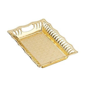 Collations alimentaires et café thé stockage serveur plats plateau en métal avec poignées vaisselle décor finition dorée plateau en métal - Product Image 6