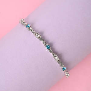 Pulsera CLARA de Plata Pura 925 con Símbolo de Infinito Azul, Bañada en Rodio y Oro, Amuleto Religioso con Zirconia, Regalo Religioso - Product Image 3