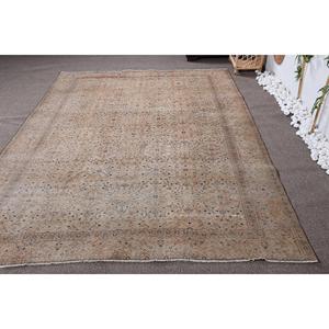 Alfombra Turca Vintage de 6.4x9.4 pies, Alfombra Beige con Diseño de Plantas y Árboles - Product Image 1