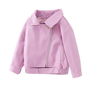 Vente chaude Conception Irrégulière Filles PU Veste En Cuir Finition Métallique Enfants Automne Manteau Élégant Enfants Survêtement - Product Image 2