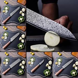 Chef Kitchen Ensemble de 5 couteaux de chef personnalisés professionnels en acier damas faits à la main avec manche en bois - Product Image 3