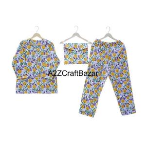 Conjunto de Pijama de Verano para Mujer, Estampado Floral, 100% Algodón, Tejido de Punto Transpirable de Secado Rápido con Cierre de Cordón - Product Image 6