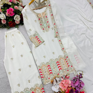 Party Wear Designer <b>Top</b>-Palzzo with Dupatta With Embroidery Work - Product Image 1