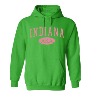 Sudadera con Capucha AKA Indiana State, Verde Irlandés y Rosa, con Estampado Gráfico, Personalizada para Hermandades Griegas - Product Image 1