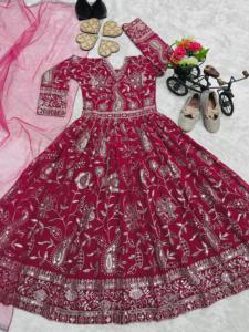 Excellent Quality Heavy Faux Georgette With Sequins Embroidery Kids Gown Wholesale Factory <b>Supply</b> From Surat - Product Image 6