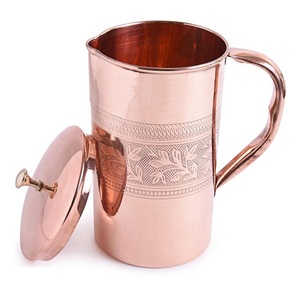 Carafe à eau en cuivre pur de qualité supérieure avec poignée en laiton, design martelé, pour la cuisine, les mariages, la table à manger, les carafes à boire - Product Image 6
