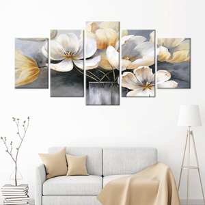 ภาพพิมพ์บนผ้าใบลายดอกไม้แบบนามธรรมสุดหรู: ของขวัญขึ้นบ้านใหม่สไตล์โมเดิร์น, ชุด 5 ชิ้น: ภาพพิมพ์แบบห่อหุ้ม - Product Image 1