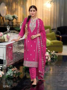 Conjunto de traje de Chinon pesado y lujoso de gran oferta con hermosa mano de obra y diseño elegante para la oficina de festivales disponible para la venta - Product Image 2