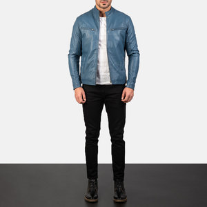 Chaqueta de cuero de hombre de moda más vendida con cuello levantado y logotipo frontal Ropa de invierno informal Transpirable y ecológica - Product Image 5