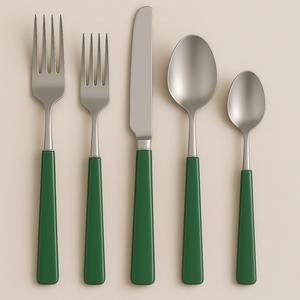 New mirrored steel flatware set plain green resin handle cutlery 5 pcs stainless steel tableware spoon <b>fork</b> <b>knife</b> elegant dining - Product Image 1
