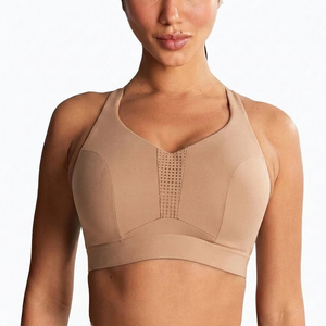 Women Solid Color Halter Sports Bra V-Neck Medium Support Breathable <b>Mesh</b> Yoga <b>Top</b> Seamless Design - Product Image 1