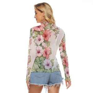 Nueva Camiseta de Manga Larga de Malla Floral de Alta Calidad para Mujer 2026, Top Ligero con Estampado Botánico, Ajuste Entallado Personalizado - Product Image 2