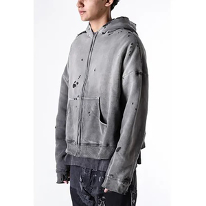 OEM Design personnalisé Élégant Déchiré en Détresse Recadrée Zip Up Hoodies Pour Hommes Surdimensionné Acide Lavage Streetwear Hommes Zipper Hoodies - Product Image 5