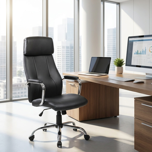 New York Office Chair Modern Black Eco-LEATHER Presidential Executive Chair Adjustable PP Plastic Wood Iron Nylon <b>Sponge</b> - Product Image 2