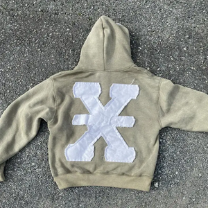 Sudadera con capucha bordada de gran tamaño de algodón 100% para hombre, sudaderas con capucha bordadas desgastadas con cremallera de peso pesado - Product Image 6