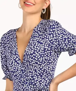 2025 nouvelle Collection moderne femmes demi manches mode décontracté lin fleur imprimé robes doux confortable été tenue décontracté - Product Image 5