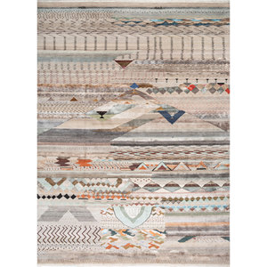 Tapis en laine et soie de bambou noué à la main Freedom Manchaha, design géométrique rectangulaire, couleur ivoire, pour la maison, le salon, le couloir - Product Image 1