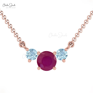 Xu hướng sản phẩm hot rực rỡ cắt 5 mét Burma Ruby & Aquamarine Mặt dây chuyền 14K vàng thật ba đá Mặt dây chuyền vòng cổ số lượng lớn Nhà cung cấp - Product Image 3