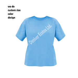 Mezcla de algodón azul Slim Fit Camiseta básica OEM en blanco liso camiseta niñas de gran tamaño estilo casual de talla grande característica hecha Bangladesh - Product Image 6