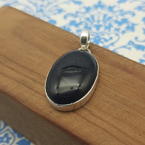 925 plata esterlina sólida elegante sobrio encanto colgante elegante bisel ajuste forma ovalada Natural negro ónix piedra preciosa 925 sello - Product Image 4