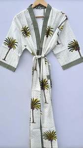 Kimono de algodón 100% para mujer, talla libre, estampado múltiple, hasta el suelo, ropa de dormir y cubierta de playa, cintura Natural, cubierta corporal - Product Image 4