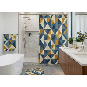 Azura Classic Design Geometry Panel Shower <b>Curtain</b> Polyester Fabric <b>with</b> Digital Printing Be Ike-Conic Technology Includes <b>Hooks</b> - Product Image 1