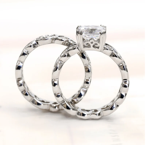 ชุดแหวนแต่งงานโมอิส1.50CTW เงินสเตอลิง925สำหรับเบาะตัดเป็นชิ้นเล็กๆแนววินเทจเข้าคู่แหวนแต่งงานปาร์ตี้ IGI - Product Image 4