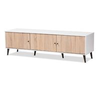 Meuble TV sur pied en bois massif, style Mid-Century moderne, de luxe, réglable, à 6 étagères, pour téléviseurs de 60 à 64 pouces, idéal pour les espaces de séjour et d'entrée – Vente Flash